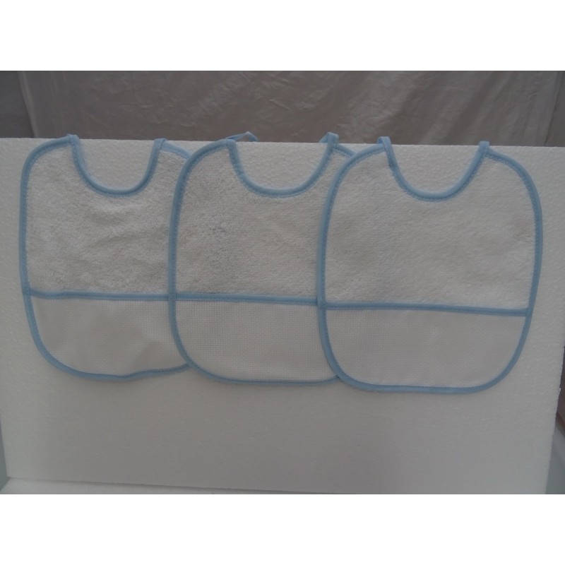 3 Bavaglini serie GIGIO con tela aida da ricamare a punto croce col. cielo