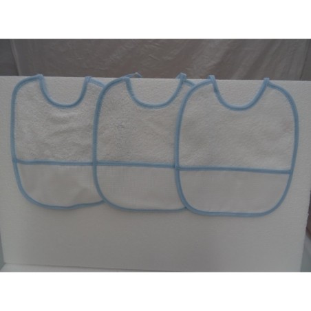 3 Bavaglini serie GIGIO con tela aida da ricamare a punto croce col. cielo
