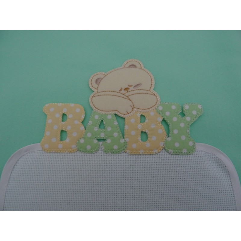 Copertina in pile da lettino Gattino 105x148 cm, colore verde, ricamabile a punto croce con inserto in tela aida