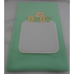 Copertina in pile da lettino Gattino 105x148 cm, colore verde, ricamabile a punto croce con inserto in tela aida