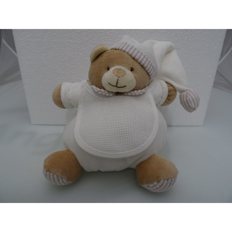 Pupazzo peluche ORSETTO con bavaglino ricamabile a punto croce col. rosa h. 20 cm