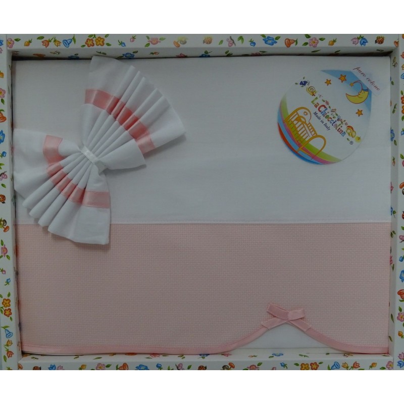 Lenzuolino da ricamare 83x120 cm, bianco con bordo aida celeste