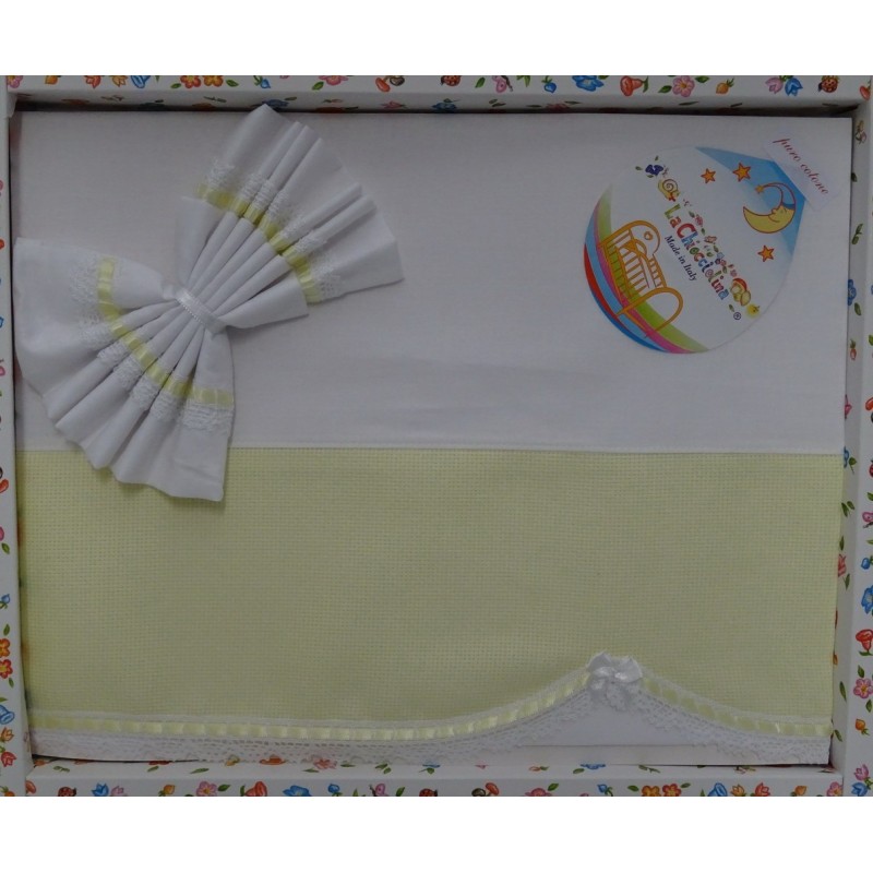 Lenzuolino da ricamare 83x120 cm, bianco con bordo aida celeste