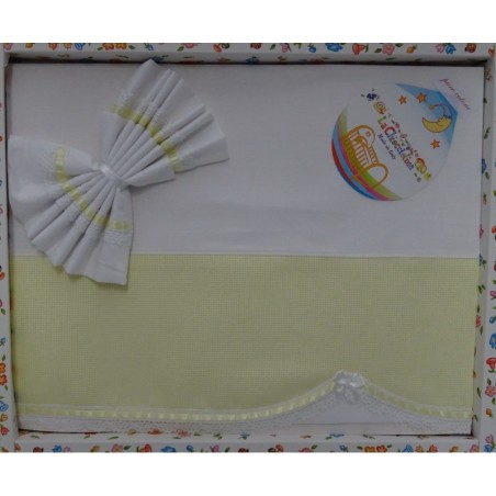 Lenzuolino da ricamare 83x120 cm, bianco con bordo aida celeste