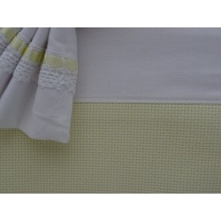 Lenzuolino da ricamare 83x120 cm, bianco con bordo aida celeste
