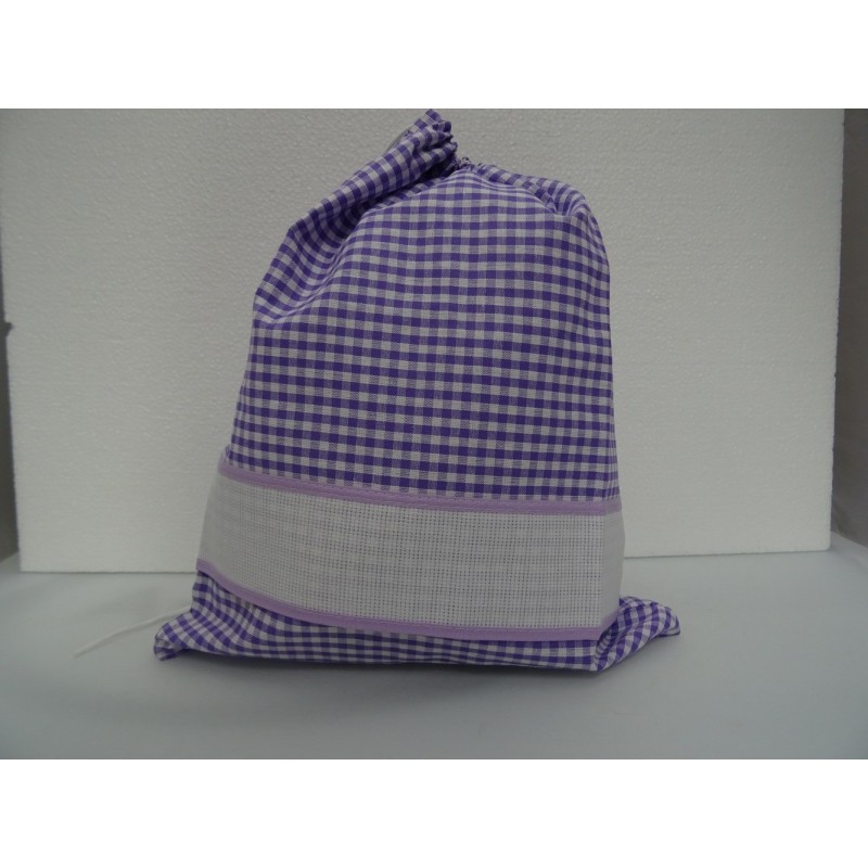 Sacchetto porta tutto rosa con striscia in tela aida ricamabile