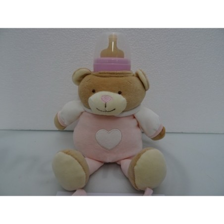 Orso porta biberon con bavaglino in tela aida da ricamare a puto croce col. rosa