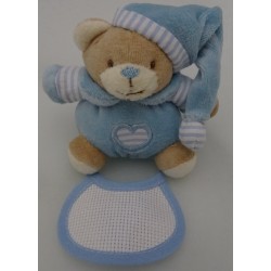 Mini Pupazzo peluche ORSETTO con bavaglino ricamabile a punto croce col. celeste h. 9,5 cm