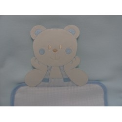 Copertina in pile da lettino " Orsetto " 105x154 cm, colore azzurro, ricamabile a punto croce con inserto in tela aida