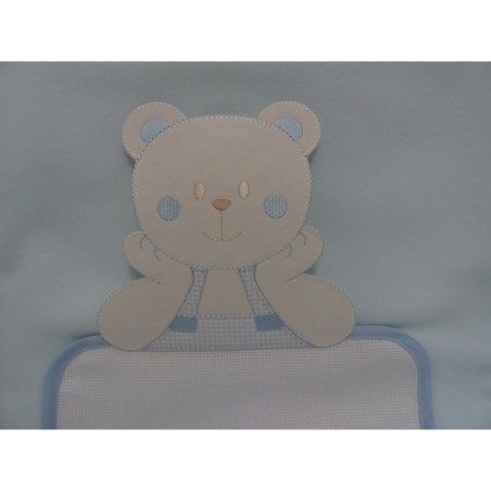 Copertina in pile da lettino " Orsetto " 105x154 cm, colore azzurro, ricamabile a punto croce con inserto in tela aida