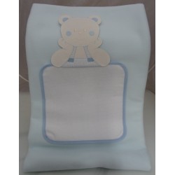 Copertina in pile da lettino " Orsetto " 105x154 cm, colore azzurro, ricamabile a punto croce con inserto in tela aida