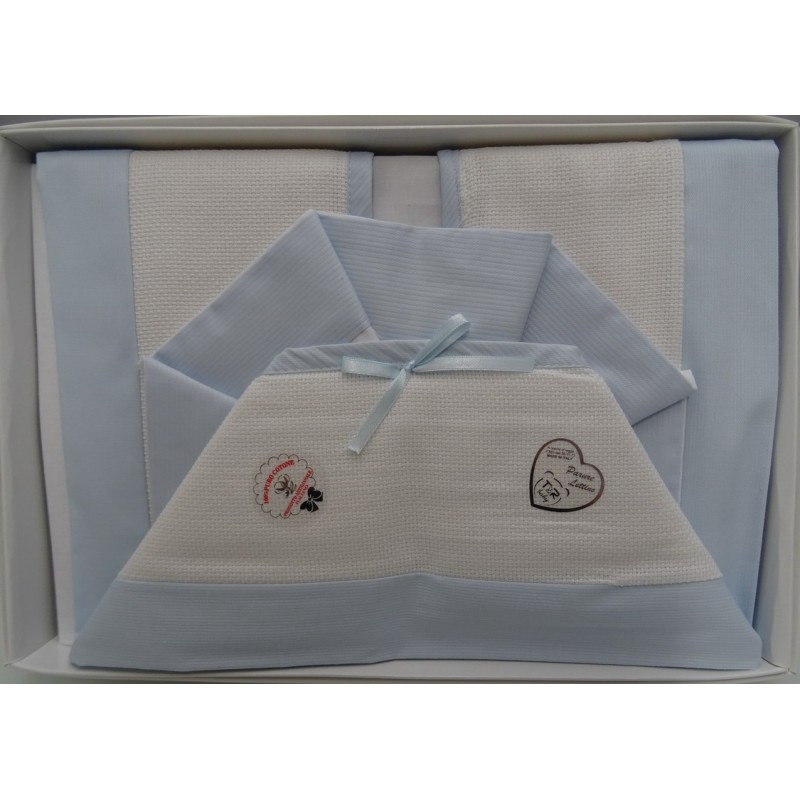 Lenzuolino letto da ricamare con tela aida e piquet cielo