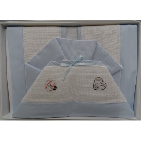 Lenzuolino letto da ricamare con tela aida e piquet cielo