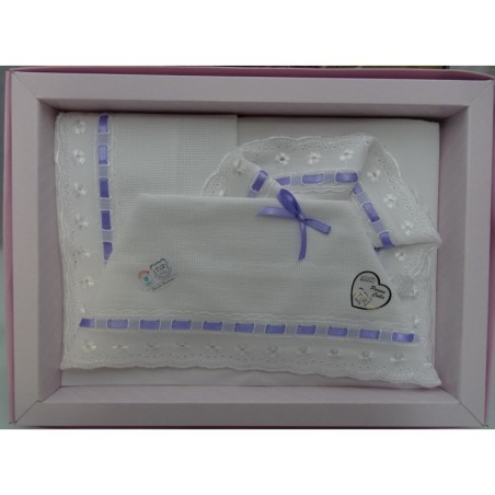 Lenzuolino da ricamare 90x120 col. lilla, pizzo sangallo