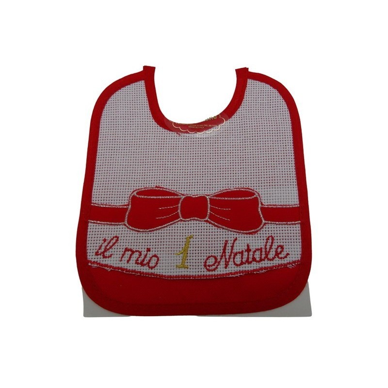 Bavaglino "Il mio 1° Natale" con tela aida da ricamare a punto croce