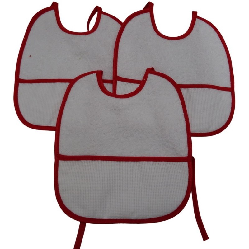 3 Bavaglini natalizi serie GIGIO con tela aida da ricamare a punto croce col. rosso