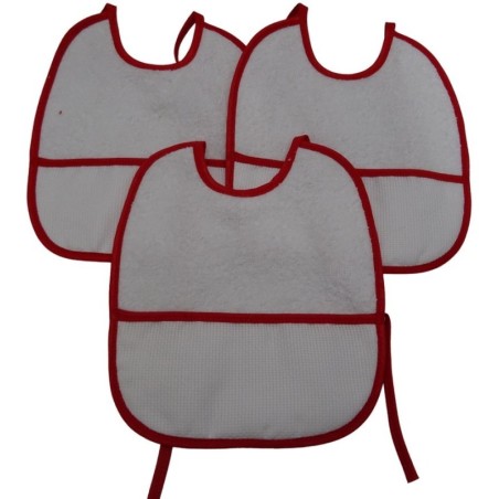 3 Bavaglini natalizi serie GIGIO con tela aida da ricamare a punto croce col. rosso