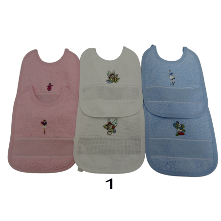 Set di 6 bavaglini in spugna con inserto in tela aida