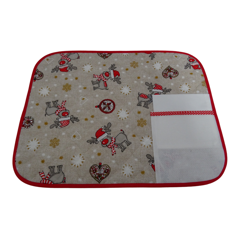 Tovaglietta natalizia trapuntata, con tasca in tela aida da ricamare a punto croce art. RENNA