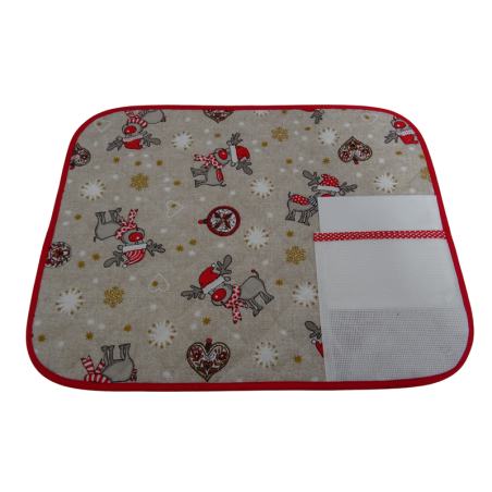 Tovaglietta natalizia trapuntata, con tasca in tela aida da ricamare a punto croce art. RENNA