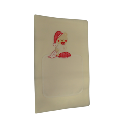 Copertina in pile da lettino " ORSETTO CON CIUCCIO " , colore PANNA, ricamabile a punto croce con inserto in tela aida