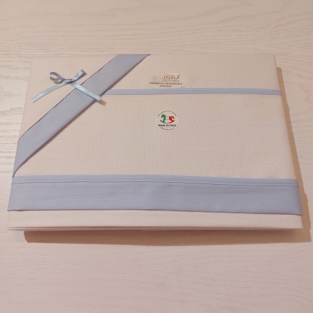 Lenzuolino da ricamare 90x120 col. cielo, bordo piquet celeste