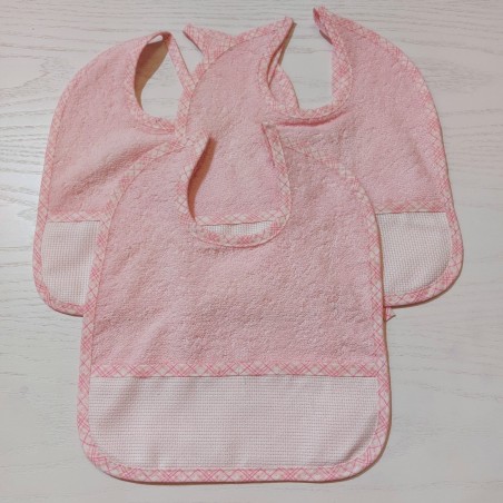 3 Bavaglini serie DUDU con tela aida da ricamare a punto croce col. azzurro, giallo, verde