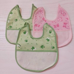 3 Bavaglini serie FANTASIA con tela aida da ricamare a punto croce col. azzurro, giallo, verde