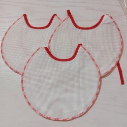 3 bavaglini serie DIXI in tela aida da ricamare a punto croce bordo rosso