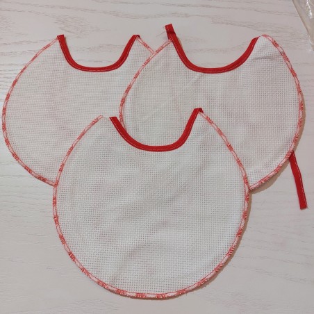 3 bavaglini serie DIXI in tela aida da ricamare a punto croce bordo rosso