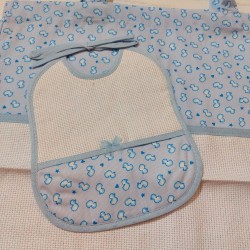 Borsa nursery portatutto + bavaglino con tela aida, set ricamabile a punto croce col. rosa