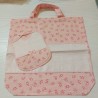 Borsa nursery portatutto + bavaglino con tela aida, set ricamabile a punto croce col. rosa