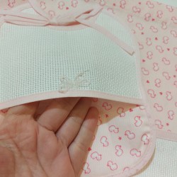 Borsa nursery portatutto + bavaglino con tela aida, set ricamabile a punto croce col. rosa