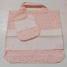 Borsa nursery portatutto + bavaglino con tela aida, set ricamabile a punto croce col. rosa