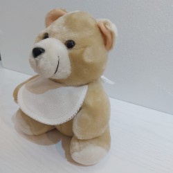 Pupazzo peluche orso con bavaglino ricamabile a punto croce bordo verdino