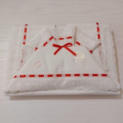 Lenzuolino da ricamare 120x180 col. cielo con pizzo sangallo