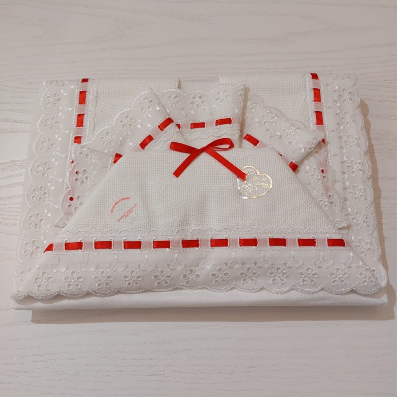 Lenzuolino da ricamare 120x180 col. cielo con pizzo sangallo