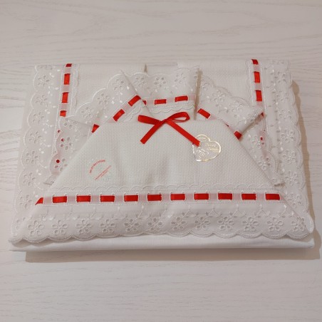 Lenzuolino da ricamare 120x180 col. cielo con pizzo sangallo